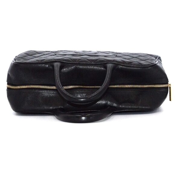 Authentic CHANEL Classic Caviar CC Quilted Large Travel Bowler Duffle Bag Purse - Picture 9 of 13